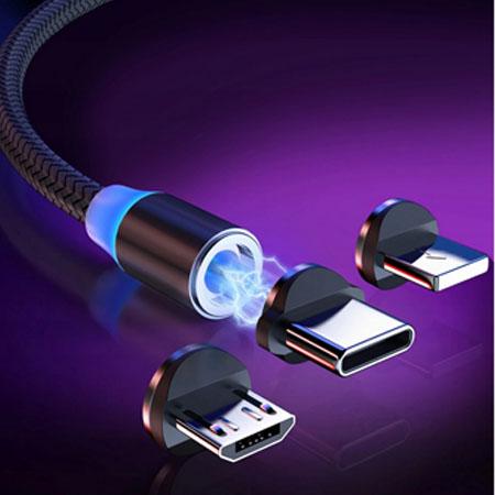 Kabel Magnetyczny 3w1 Ładowarka iPhone + Micro USB + Typ-C - Czarny