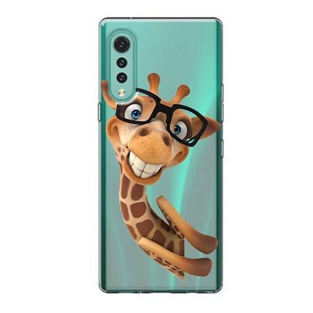 Etui na telefon LG Velvet - Wesoła żyrafa w okularach.