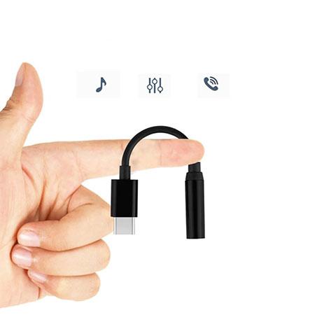 Przejściówka na słuchawki kabel Mini Jack 3,5 mm USB Typ C - Czarny