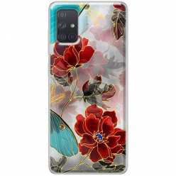 Etui na Samsung Galaxy A51 5G Czerwone kwiaty pozłacane