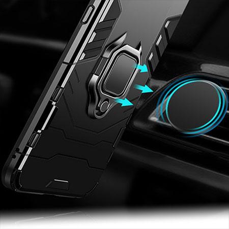 Etui na iPhone SE 2022 - Pancerne Magnet Ring - Czarny.