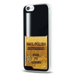 Etui na iPhone SE 2022 z ruchomym płynem w środku Nails - złoty. PROMOCJA !!!