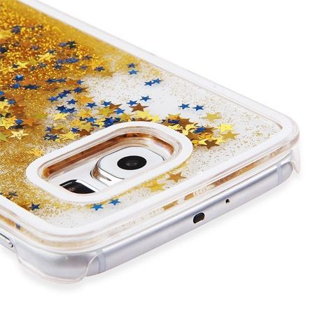 Samsung Galaxy S6 etui Stardust z ruchomym płynem w środku złoty brokat.