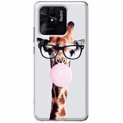 Etui na Xiaomi Redmi 10c - Żyrafa w okularach z gumą