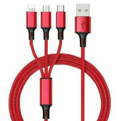 Kabel pleciony 3w1 Ładowarka iPhone + Micro USB + Typ - C - Czerwony
