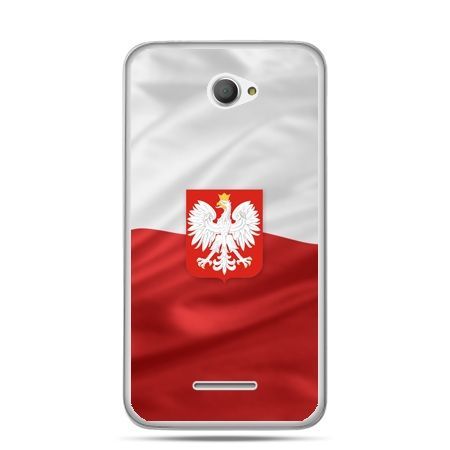 Etui na telefon Xperia E4 patriotyczne - flaga Polski z godłem
