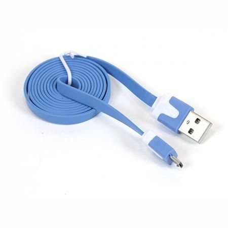 Płaski kabel do ładowania micro USB 1m - Niebieski.