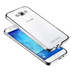 Galaxy J5 2016r przezroczyste silikonowe etui platynowane SLIM - srebrny.