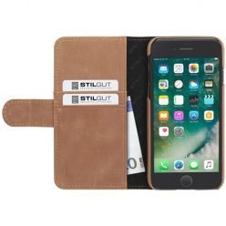 Etui na iPhone 7 Plus Stilgut skórzany portfel z klapką na karty kredytowe - koniakowy