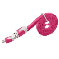 Płaski kabel do ładowania micro USB 1m - Różowy.