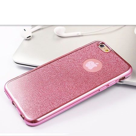 iPhone 8 etui Brokat silikonowe platynowane SLIM tpu - Różowy.