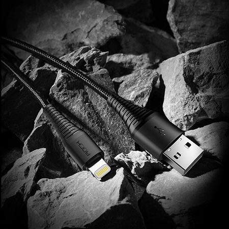 Rock Premium pleciony kabel Lihtning iPhone, iPad - 2m - Czarny.