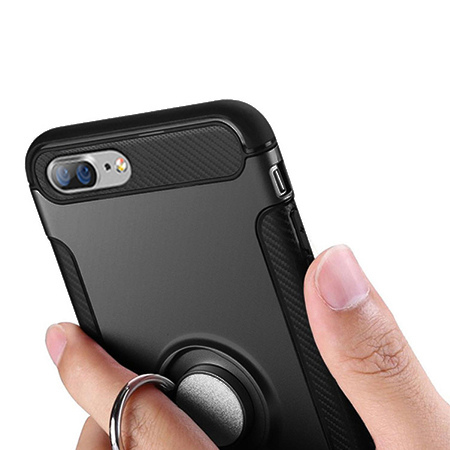 Etui na iPhone 8 Plus - Pancerne Magnet Ring - Czarny.