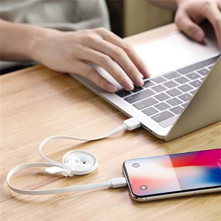 Płaski kabel Lightning do iPhone - Rock biały