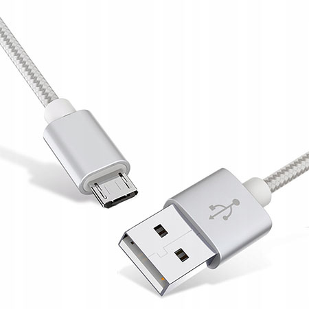 Kabel pleciony 3 w 1 - iPhone, Micro USB, Typ-C - Srebrny